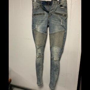 Boohoo MAN Super Skinny Zip Biker Jean With Abrasions.